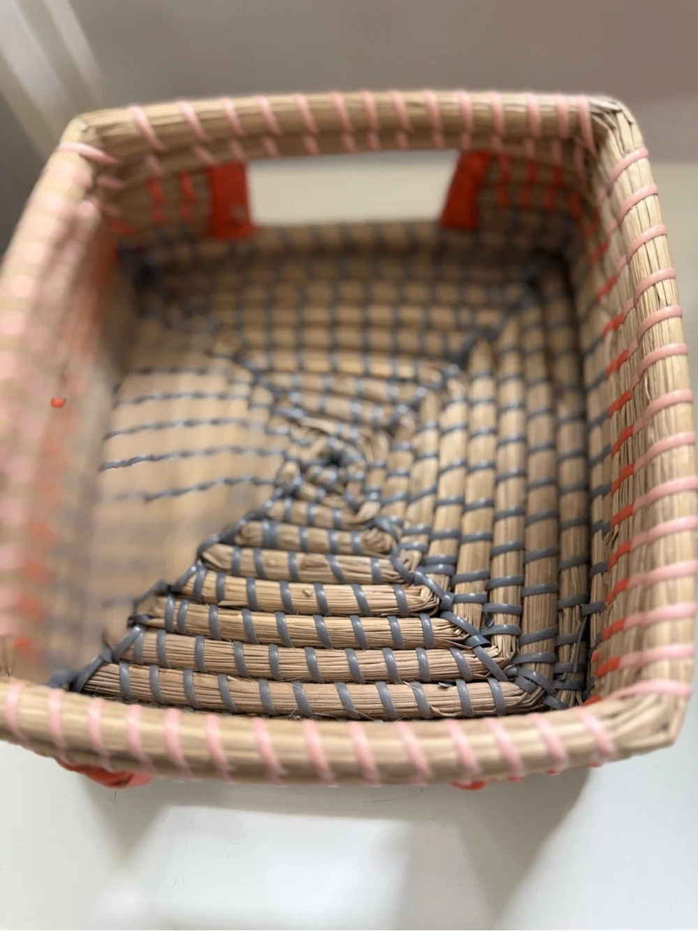Handwoven Natural and Coral Cocktail Napkin Holder